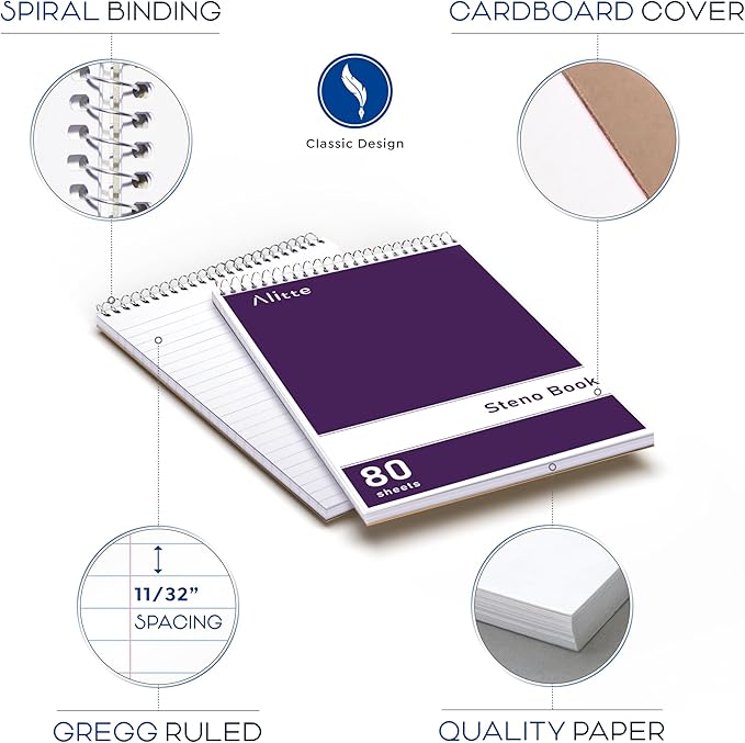 Steno Pads Spiral 6x9-12 Pack Assorted Bright Colors - Perfect for Work, School, and Home Use, Easy Tear-Off Pages, Gregg ruled, White Paper - No Ink Bleeds - 80 Sheets-DeskLoop Office