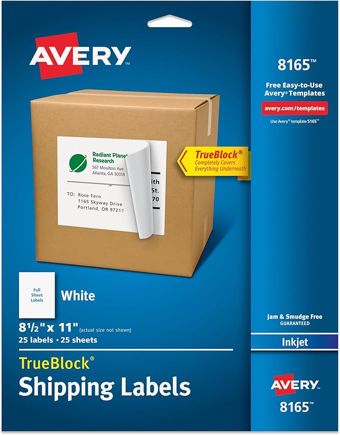 Avery Full-Sheet Printable Shipping Labels, 8.5" x 11" Customizable Stickers by Avery