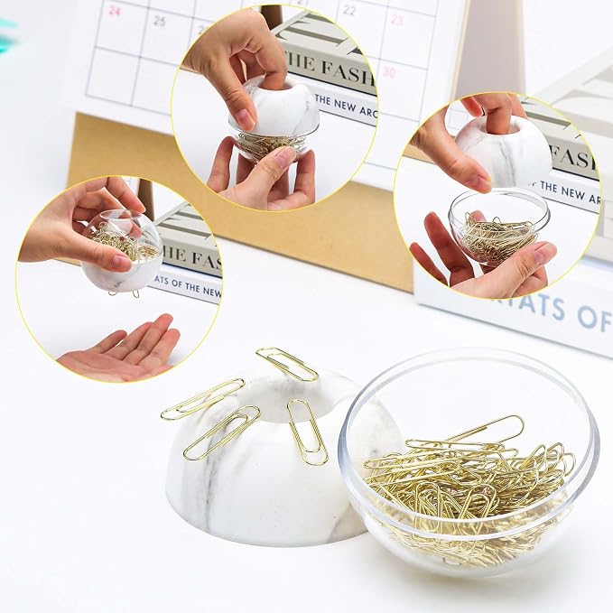 100pcs 28mm Gold Paper Clips Medium in White Marble Paper Clips Holder - Image 3
