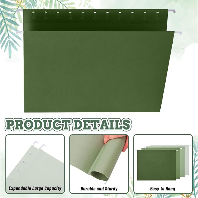 Whaline 36 Pack Sage Green Hanging File Folders Letter Size 4 Colors Green File - Image 3