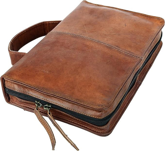 Leather Bible Cover Book Cover Planner Cover with Handle and Back Pocket (Medium)