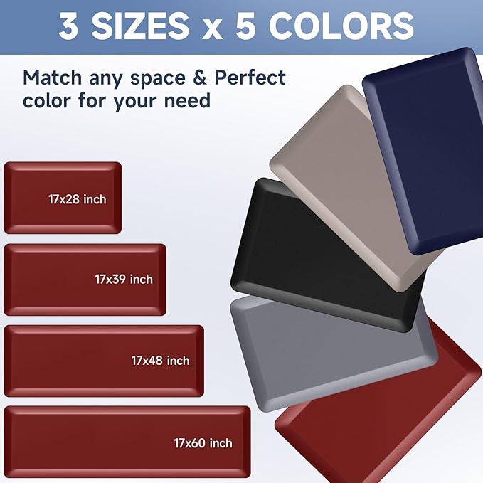 4/5 Inch Thick Kitchen Mat Anti Fatigue Mat Kitchen Rugs Kitchen Decor Non-Slip, Stain Resistant, Waterproof Kitchen Mats Desk Mat for Kitchen, Office, Workshop, Red, 17'' x 60''-DeskLoop Office