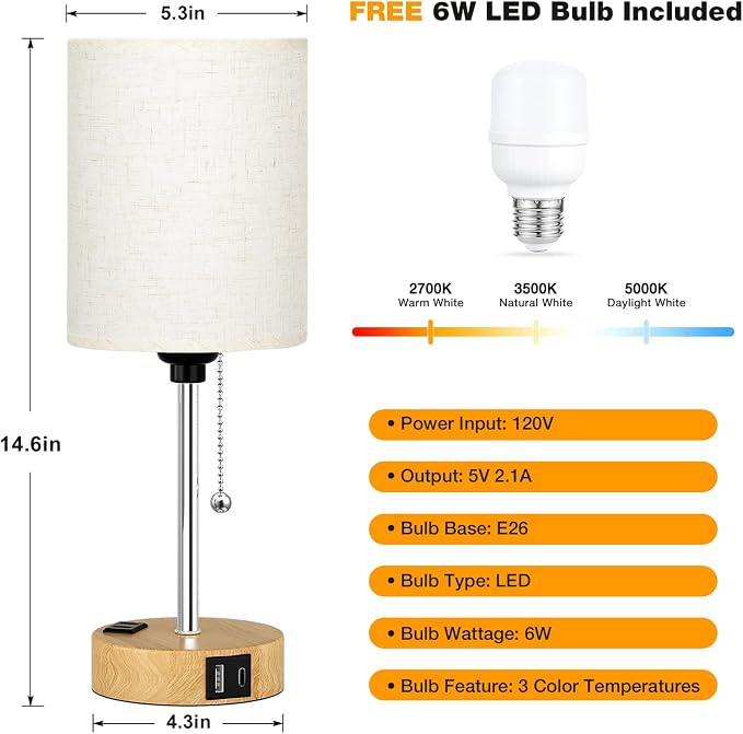 Small Bedside Lamp for Bedroom Nightstand - Image 4