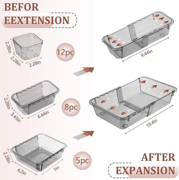 25 Pcs Clear Drawer Organizer, Adjustable Drawer Storage Box, 3-Size Desk - Image 2