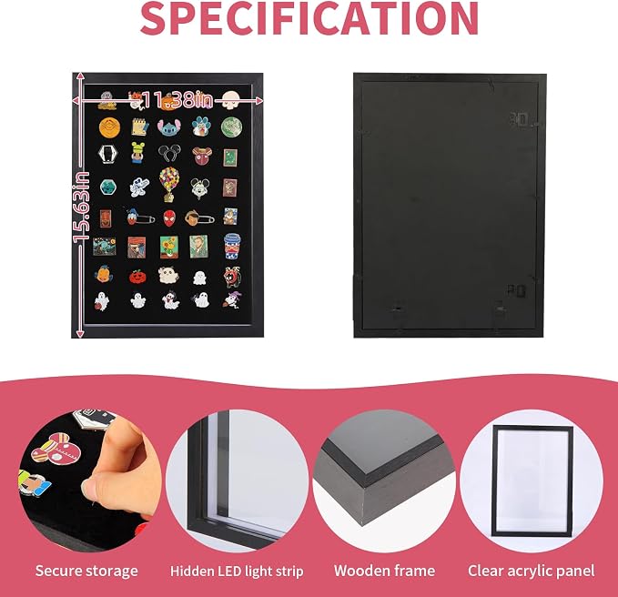 Light Up Pin Display Case – 16x12 Black Enamel Pin Display Board - Image 6