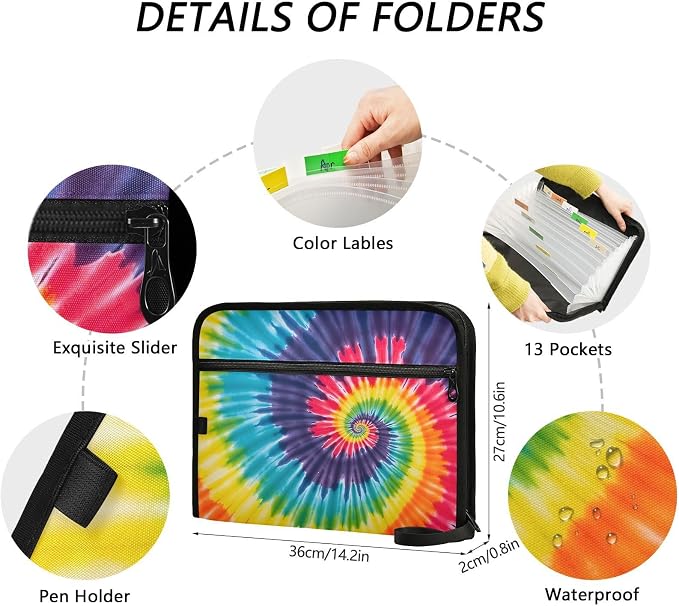 Expanding File Folder Tie Dye Rainbow Swirl Accordion File Organizer 13 Pockets - Image 4
