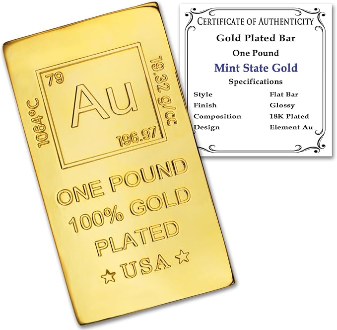 1 lb Gold Plated Bar 18K Paperweight | Element Design by MintStateGold