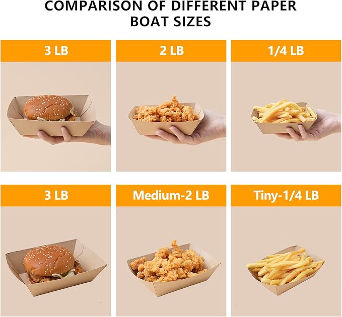 2lb Paper Food Boats, Kraft Paper Food Nacho Trays Disposable Take Out Food - Image 2