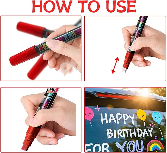 Window Chalk Markers for Cars Glass Washable, 8 Colors Jumbo Liquid Chalk Marker Pens with 7mm 2 in 1 Nib Wide Tips, Big Chalkboard Markers Car Window Paint Pens for Auto, Bistro, Poster,Mirror-DeskLoop Office