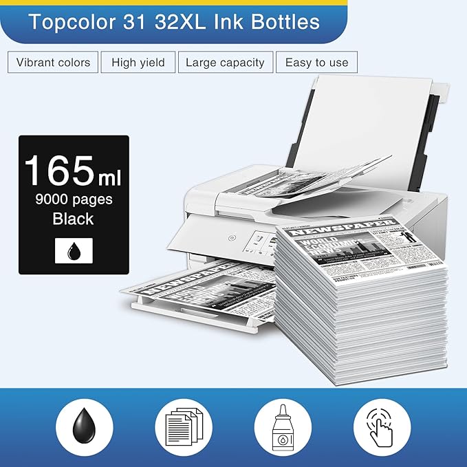 31 32XL Black Ink Bottles Set Compatible Replacement for HP 31 32XL Compatible for HP Smart-Tank 7301 7602 5101 7001 6001 5103 Ink Refill, Smart-Tank Plus 651 551 455 All-in-One Printer 2P-DeskLoop Office