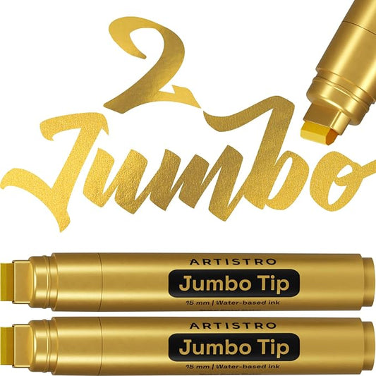 ARTISTRO 2 Gold Acrylic Paint Markers - 15mm Jumbo-Tip Paint Pens - Perfect by ARTISTRO