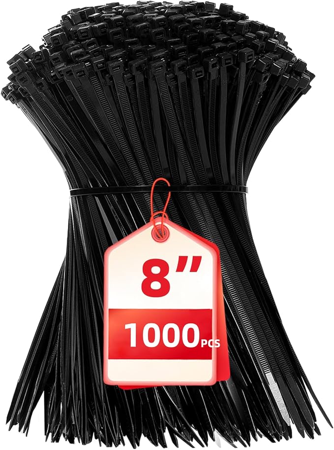 Zip Ties 8 inch, 1000 Pack Black Zip Ties, Self-Locking Nylon Cable Ties by HAVEMETD
