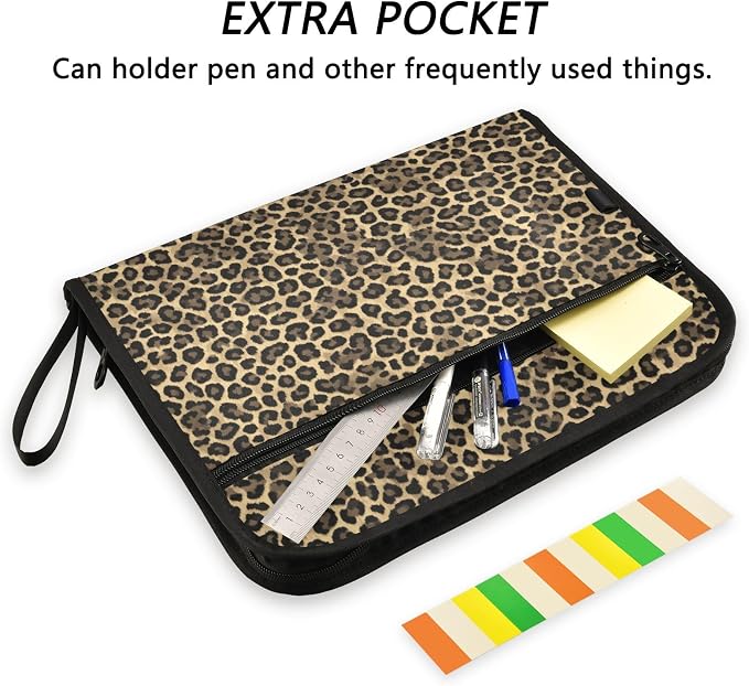 Brown Leopard Print Accordion File Organizer Expanding Document Folder - Image 2