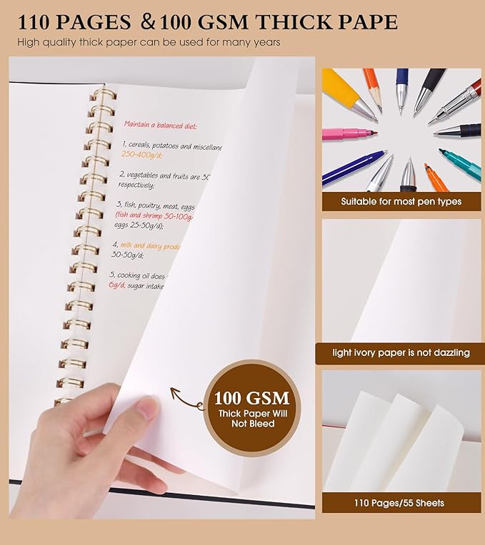 Blank Spiral Notebook Journal 8.5” x 11”, A4 Large Sketch Book for Women Men, 100 GSM Blank Paper Drawing Notebook, Plastic Hardcover Spiral Bound Sketchbook for Sketching Work School Writing, Black-DeskLoop Office