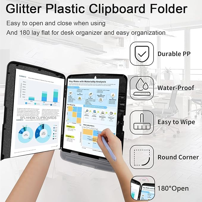 Glitter Clipboard with Storage, Storage Clipboard with Pen Holder, A4 Binder - Image 5