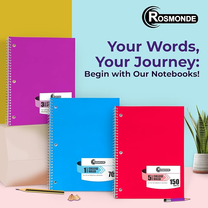Rosmonde Spiral Notebook 12 Pack, 5 Subject, 300 Pages/Book, College Ruled - Image 7