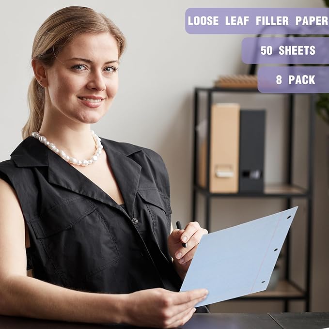 PerKoop 400 Sheets Colored Loose Leaf Paper 8.5" x 11" college ruled Lined 3 Hole Punched notebook Filler Paper for 3 Ring Binders Office School Supplies (Sweet Color)-DeskLoop Office
