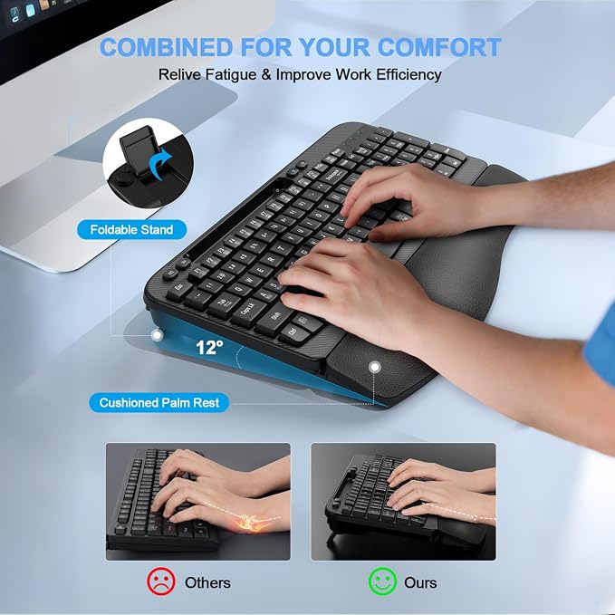 EAYBLLY 2.4G Wireless Ergonomic Keyboard, Full Size Wave Keys - Image 4