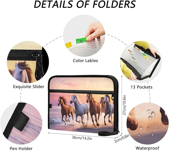 Expanding File Folder Beach Horse Accordion File Organizer 13 Pockets Document - Image 4