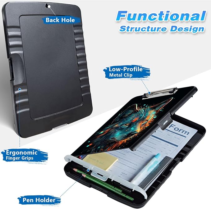 Clipboard with Storage, High Capacity Colorful Wolf Storage Clipboard 9.5x14 - Image 2