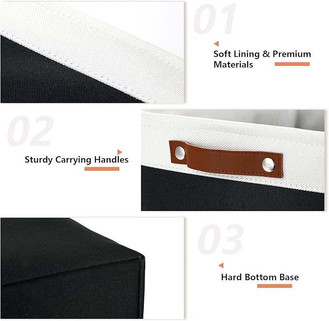 DULLEMELO Large Storage Baskets Fabric Storage Bins, Canvas Storage Basket for Shelf Toys, Decorative Large Storage Bins with Handle for Baby Gift(White&Black)-DeskLoop Office
