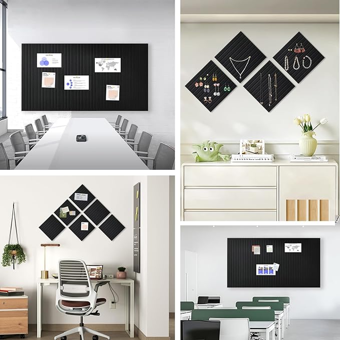 Large Cork Board for Office, 8 Pack Felt Wall Tiles with Slat Wall Paneling, Felt Bulletin Board Pin Board Cork Boards for Walls - Black-DeskLoop Office