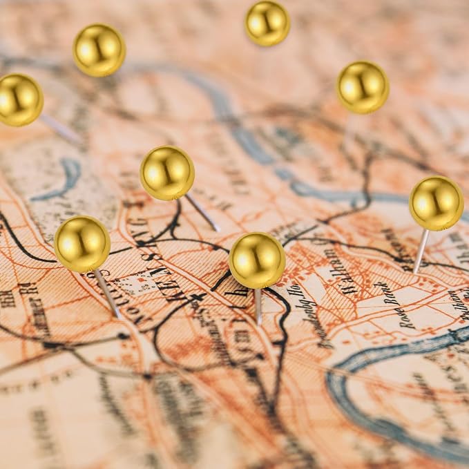 200 PCS Gold Push Pins for Cork Board, 1/8-Inch Retro Round Head Map Pins for - Image 6