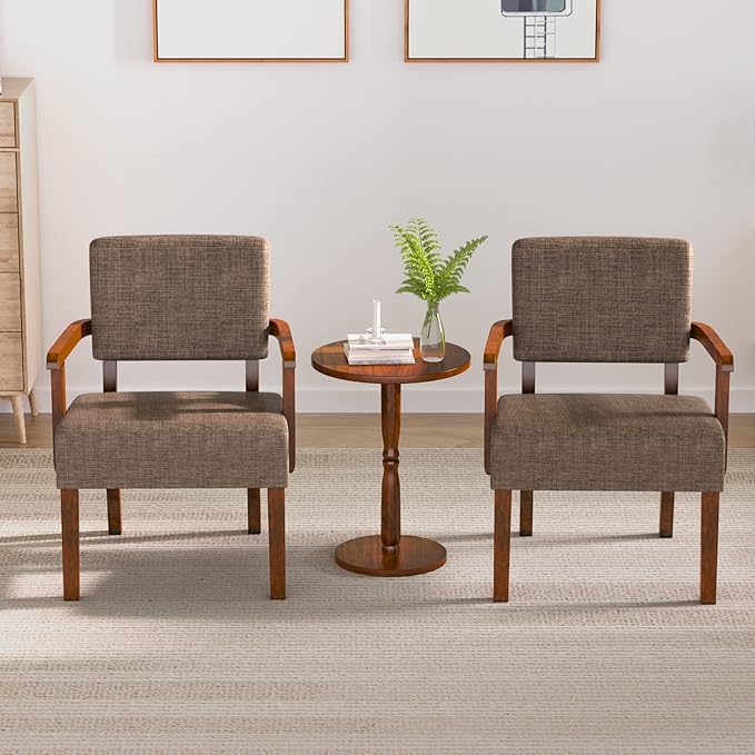 Accent Chair Set of 2 with Table, Living Room Chairs with Soft Seat & Armrests for Living Room Bedroom Reading Room Waiting Room (Brown), (AC01)-DeskLoop Office