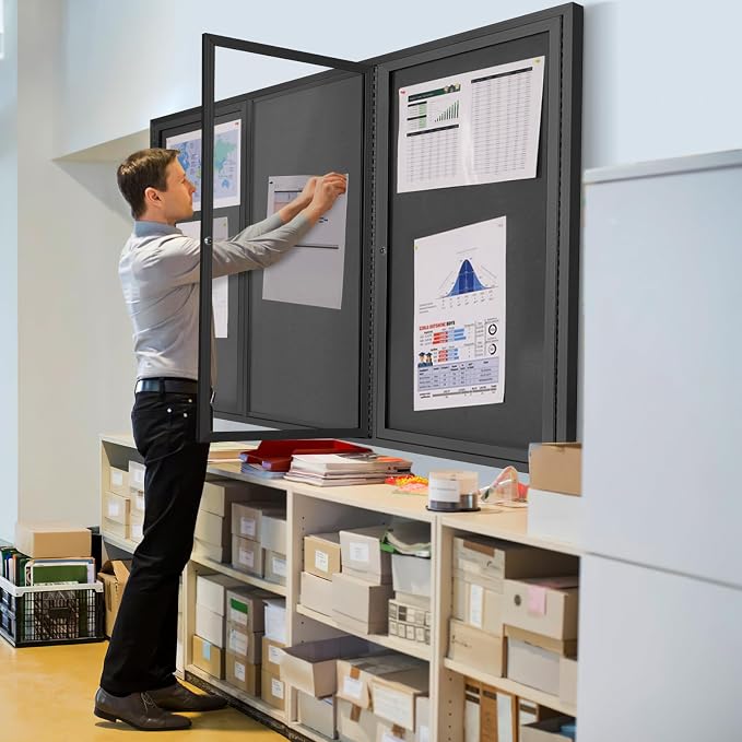 INNOVART Enclosed Bulletin Board 72” x 48”, Lockable Fabric Noticeboard - Image 9