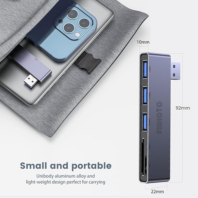 Fidioto USB A Hub, Left Model 5-in-1 Network-Hubs with 1 USB3.0 &2 USB2.0 & Micro SD/TF Card Reader, Compatible for Laptop MacBook, Chromebook, Dell, HP, Samsung, Keyboard, Mouse Etc.-DeskLoop Office