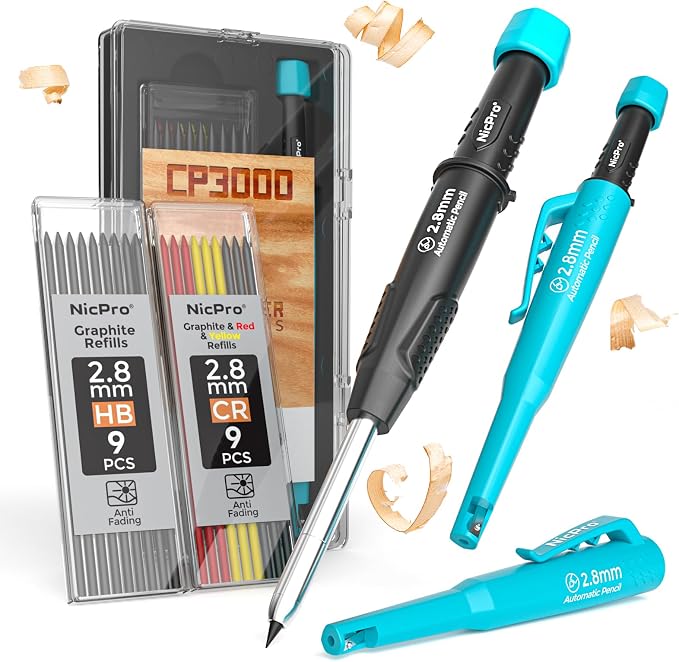 Nicpro Carpenter Pencil with Sharpener, CP3000 Carpenter Mechanical Pencils by Nicpro