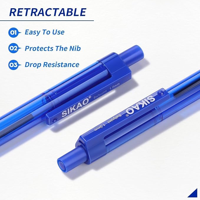 Blue Pens Bulk, 60 Pack Retractable Ballpoint Pens Blue Ink | 1.0mm Smooth - Image 4