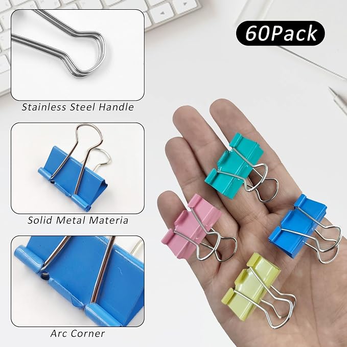 60 Pack Binder Clips Medium, 1.25 Inch/32mm Colored Binder Paper Clips - Image 3