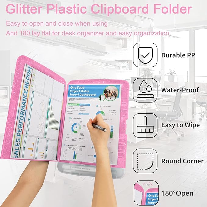 Glitter Clipboard with Storage, Storage Clipboard with Pen Holder, A4 Binder - Image 5