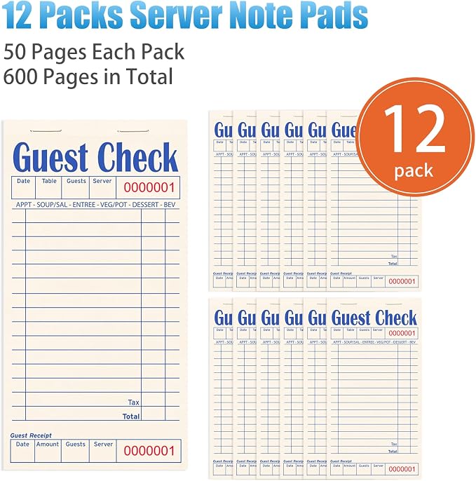 Guest Checks Books for Servers, Server Note Pads, 12 Pack, Natural Color Paper - Image 2