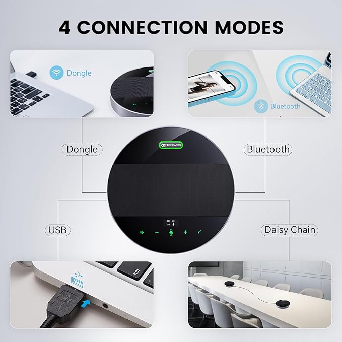 2-in-1 Conference Speaker and Microphone, Daisy Chain Wireless Bluetooth Speakerphone with 360° omnidirectional mics USB/Dongle/Bluetooth Connection 18H Talk Time for 15-30 People Meeting-DeskLoop Office