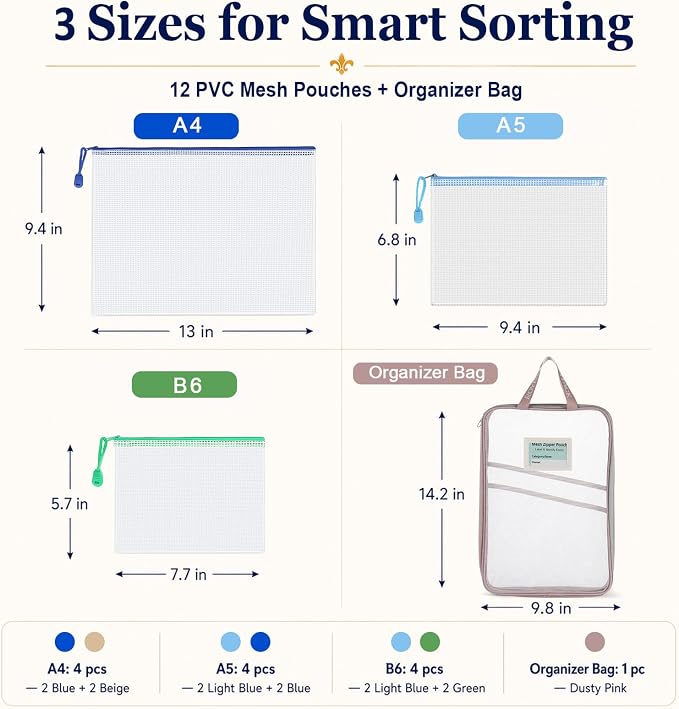 12 Pack PVC Mesh Zipper Pouches - Image 2
