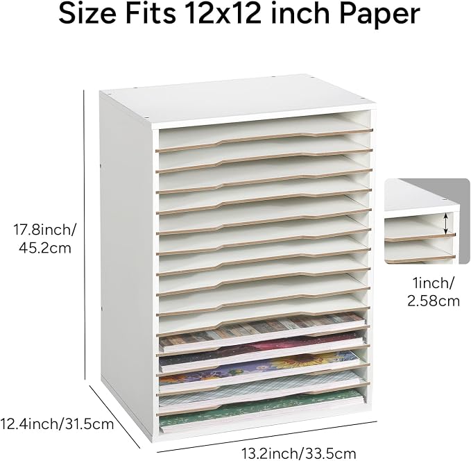 Caydo 15 Slot Paper Organizer Storage, Wood Adjustable Shelves Paper Storage - Image 2