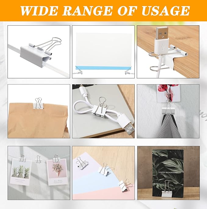 Jetec 200 Pcs 1.25in/32mm White Metal Binder Clips Bulk Medium Reusable Fold Back Binder Clips Paper Clamps Spring Steel Sturdy for Home School Office Supplies-DeskLoop Office