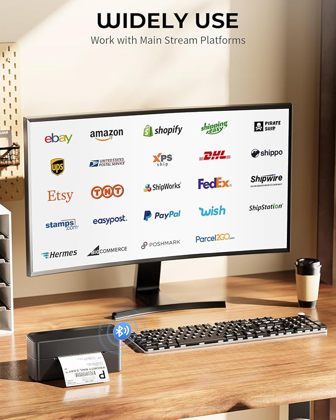 Phomemo 4x6 Shipping Label Printer - 241BT Bluetooth Thermal Label Printer Compatible with iOS&Android, Windows, Mac, Chrome OS, Wireless Thermal Printers for Small Business, Barcode, Packages - Black-DeskLoop Office