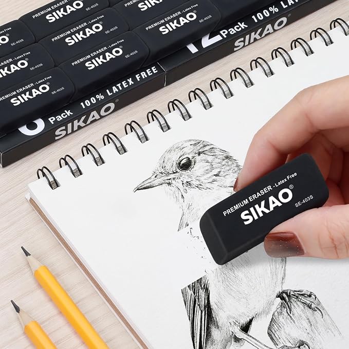 Black Erasers, 12 Pack Block Pencil Erasers | Latex-Free & Smudge-Free Beveled - Image 4