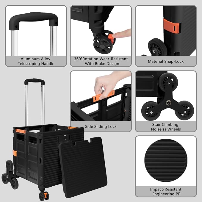 FELICON SELORSS Folding Utility Climber Cart Portable Rolling Crate-Black | - Image 2