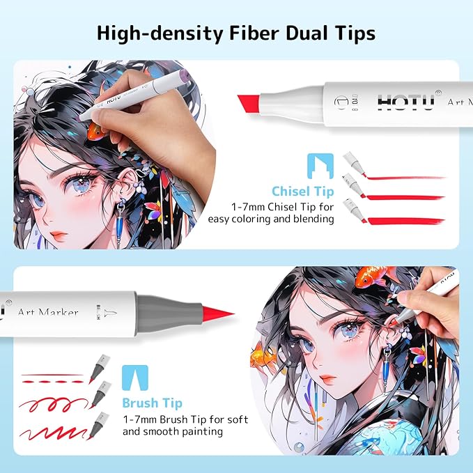 Alcohol Markers Brush Tip -60 Virant Colors Daul Tips Art Markers Set, for Artist Adults Coloring Illustrations, with Seamless Blending, Colorless Blender, Anti-Bleeding Pad, &Premium Ink-DeskLoop Office