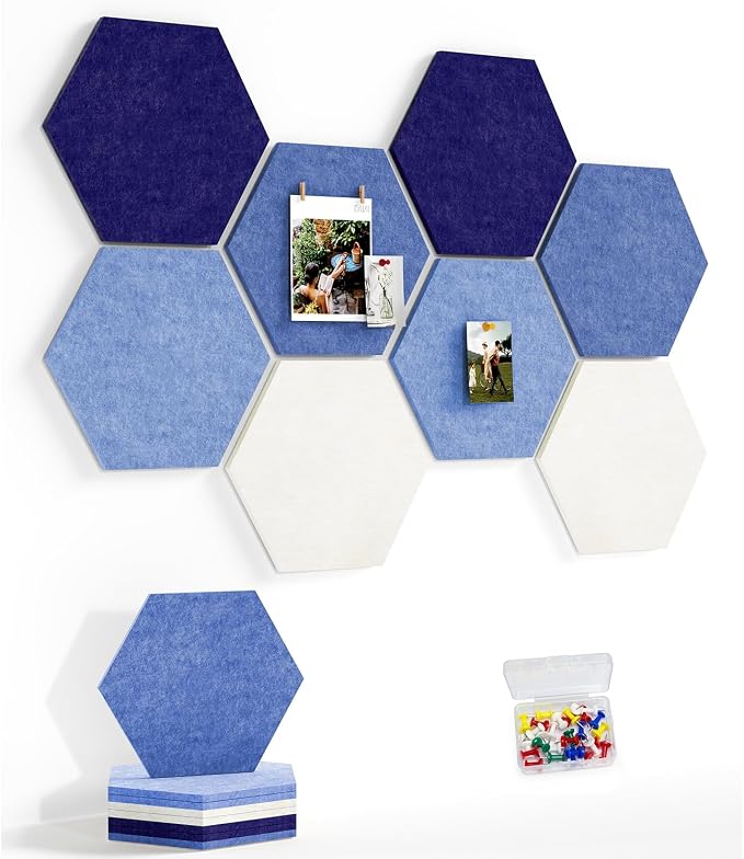 8 Pack Hexagon Felt Bulletin Board Tiles by Uoisaiko