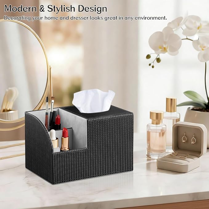 Tissue Box Cover Square with Storage, PU Leather Cube Tissue Box Holder - Image 6