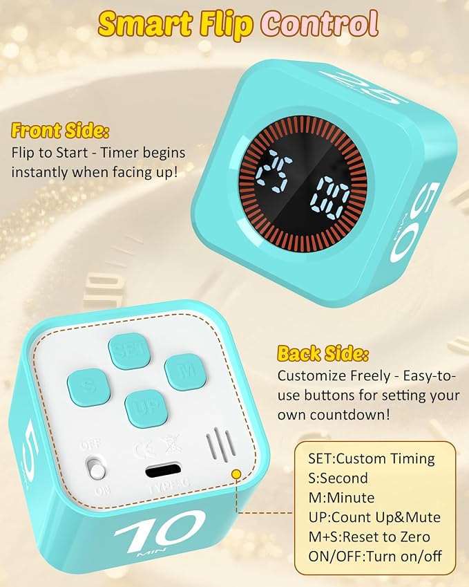 Digital Pomodoro Timer Cube 5/10/25/50min, Visual Productivity Flip Timer - Image 4