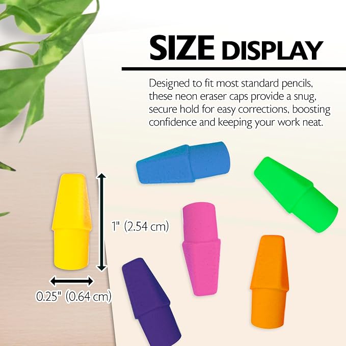 BAZIC Products Pencil-Top Eraser Caps, neon pencil-top eraser caps, non-abrasive - Image 2