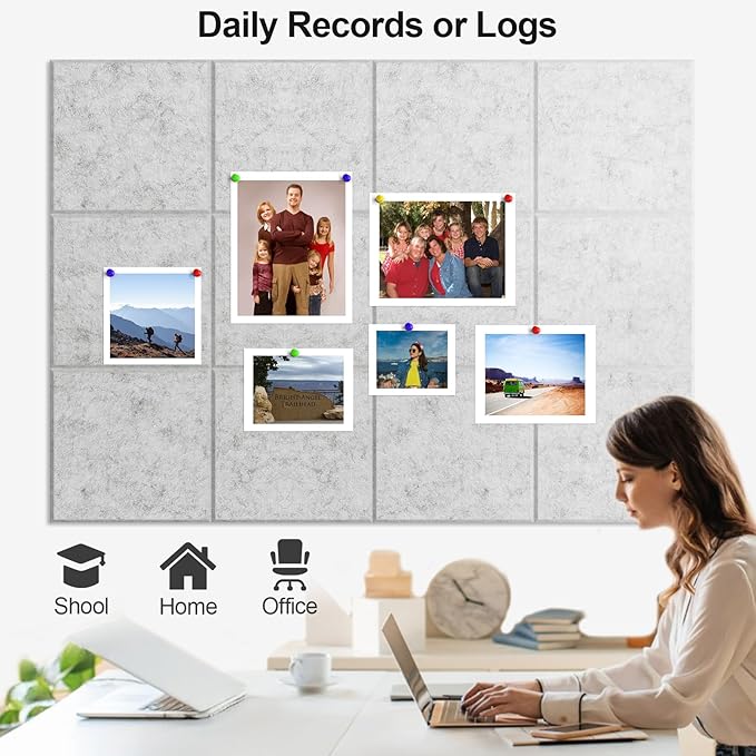 Large Cork Board for Walls 47" x 35" 12 Pack Black Bulletin Boards Felt Wall Tiles with Safe Removable Adhesive Corkboards for Office Home,Grey-DeskLoop Office