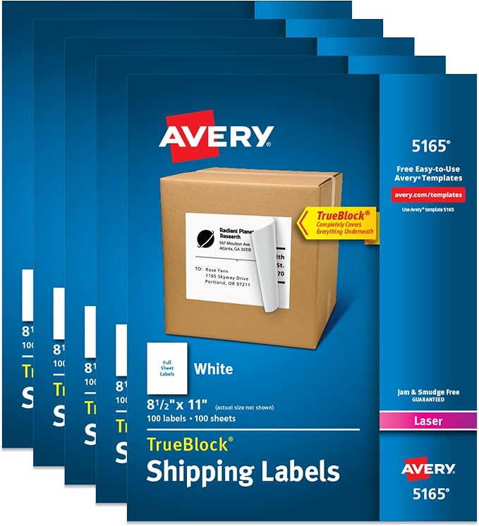 Avery Full-Sheet Printable Shipping Labels, 8.5" x 11" Customizable Stickers by Avery