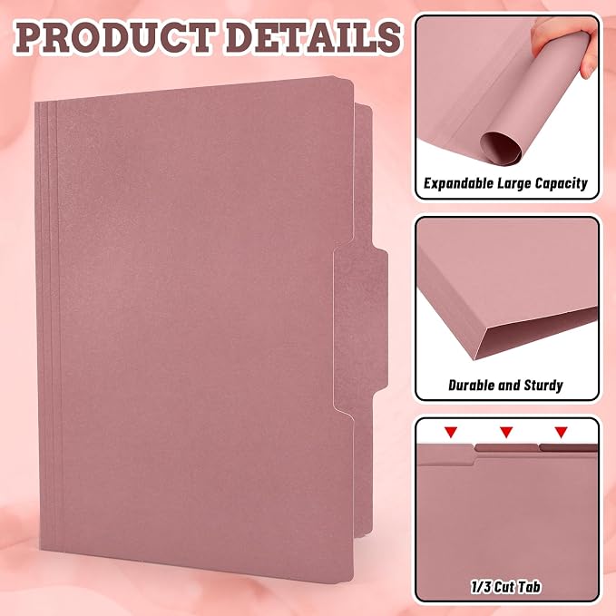 Whaline 24 Pack Dusty Pink File Folders Letter Size 6 Colors Gradient Pink File - Image 3